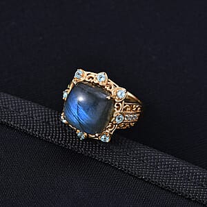 EverTrue Malagasy Labradorite and Apatite 8.90 ctw Ring in 18K Yellow Gold Plated (Size 10.0) (Del. in 7-10 Days)