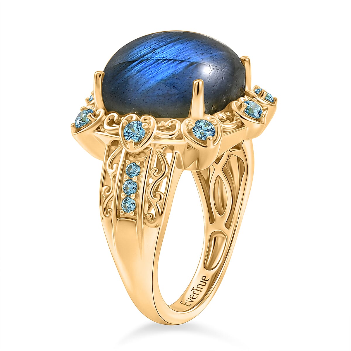 EverTrue Malagasy Labradorite and Apatite 8.90 ctw Ring in 18K Yellow Gold Plated (Size 10.0) (Del. in 7-10 Days) image number 3
