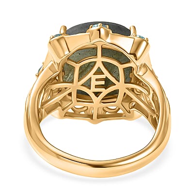 EverTrue Malagasy Labradorite and Apatite 8.90 ctw Ring in 18K Yellow Gold Plated (Size 10.0)