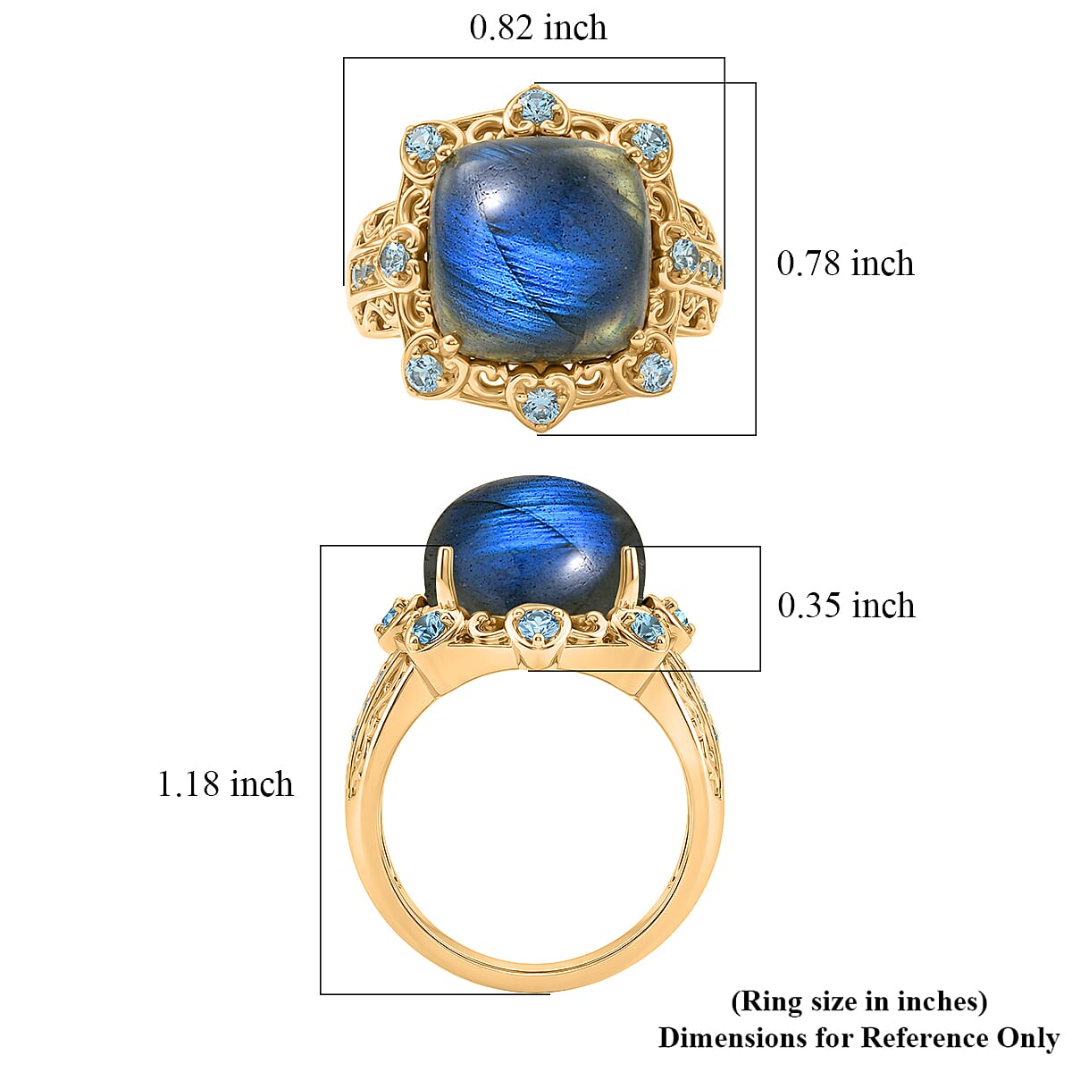 EverTrue Malagasy Labradorite and Apatite 8.90 ctw Ring in 18K Yellow Gold Plated (Size 8.0) image number 5