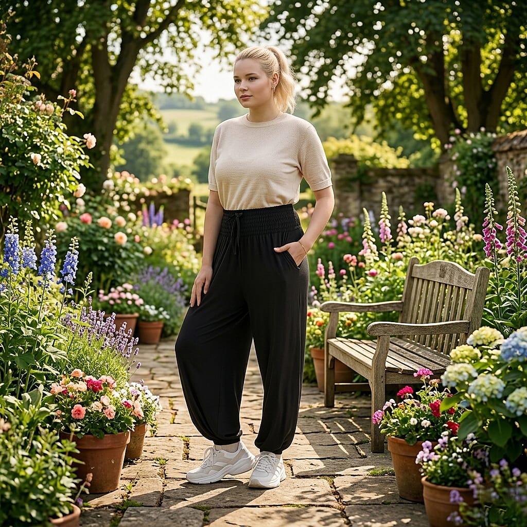 La Marey Black knit Wear Smocked Waist Pants with Elastic Ankles