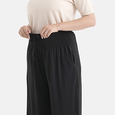 La Marey Black knit Wear Smocked Waist Pants with Elastic Ankles