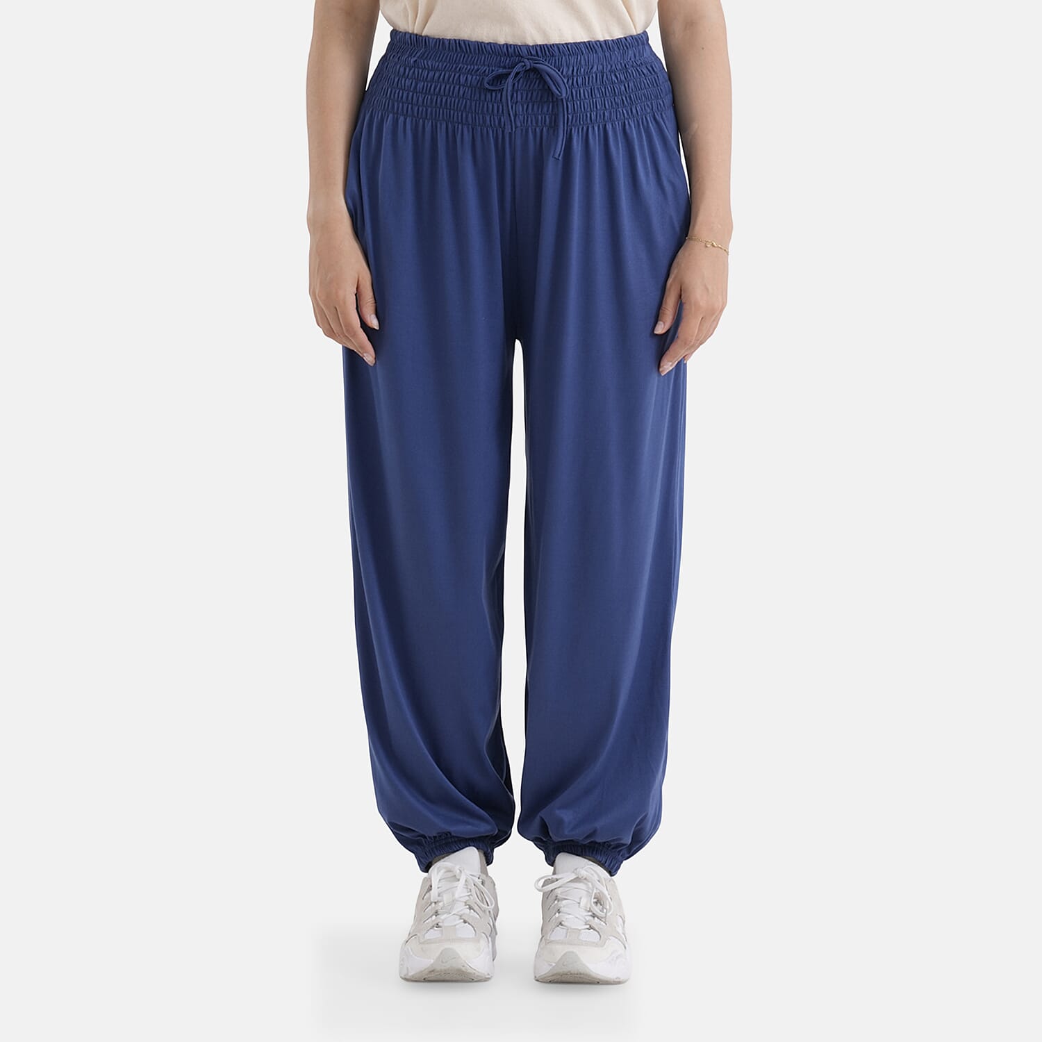 La Marey Black knit Wear Smocked Waist Pants with Elastic Ankles