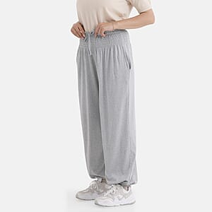 La Marey Gray knit Wear Smocked Waist Pants with Elastic Ankles