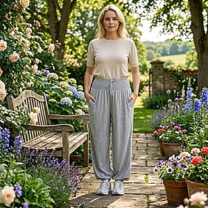 La Marey Gray knit Wear Smocked Waist Pants with Elastic Ankles