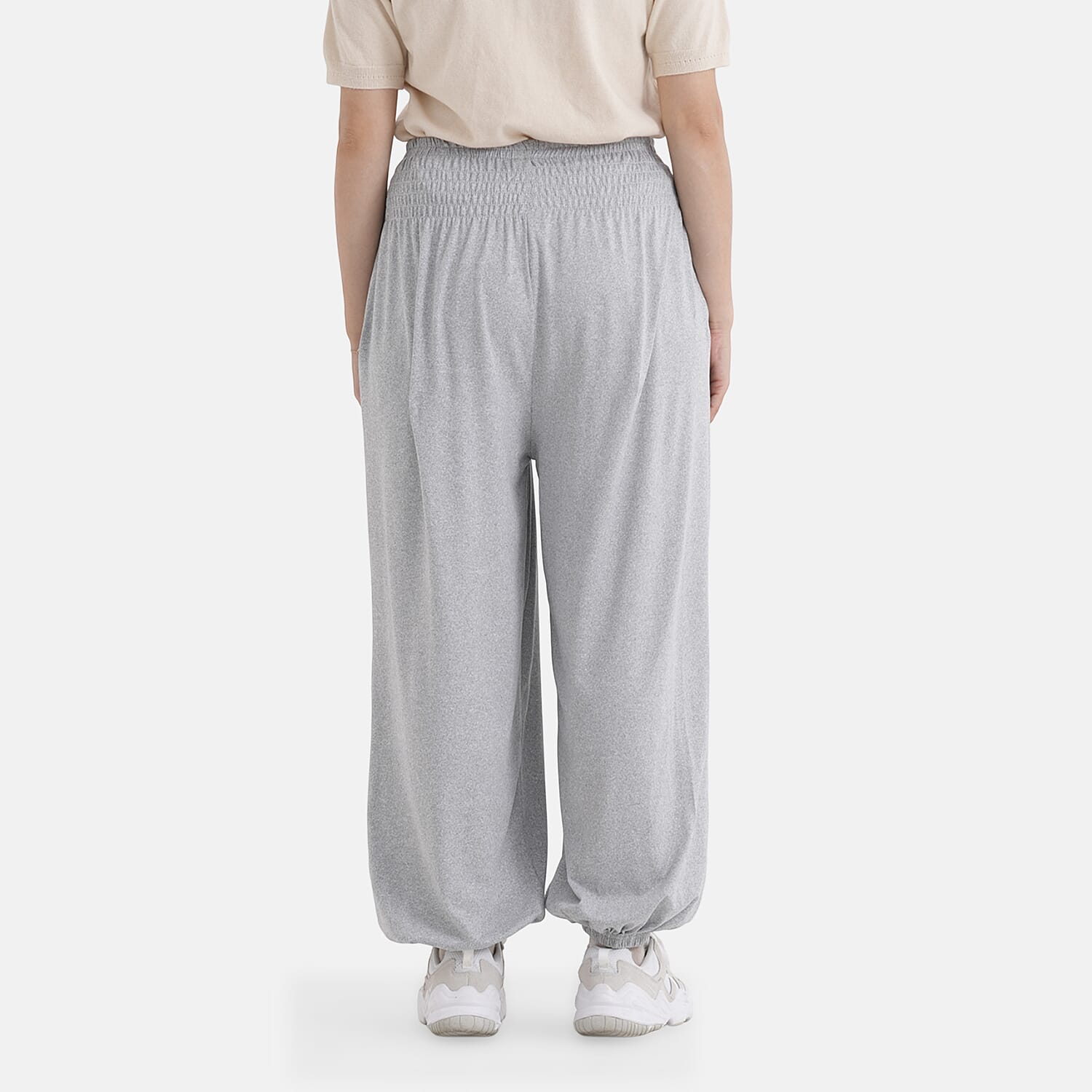 La Marey Gray knit Wear Smocked Waist Pants with Elastic Ankles