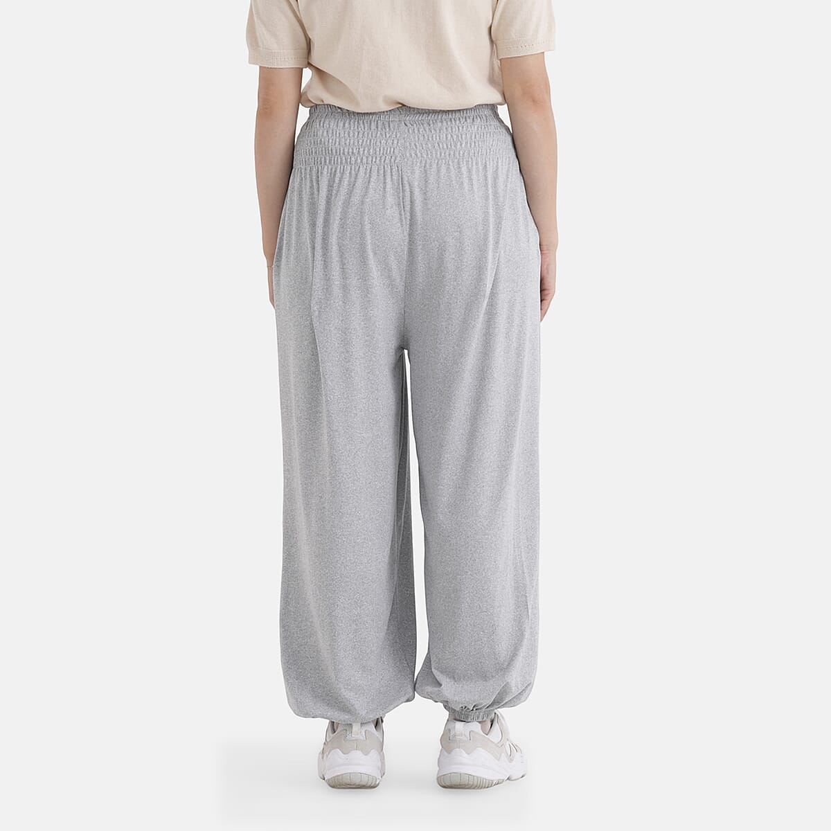 La Marey Gray knit Wear Smocked Waist Pants with Elastic Ankles image number 2