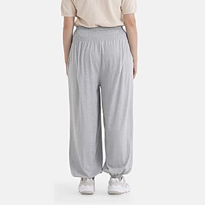 La Marey Gray knit Wear Smocked Waist Pants with Elastic Ankles
