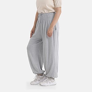 La Marey Gray knit Wear Smocked Waist Pants with Elastic Ankles