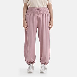La Marey Pink knit Wear Smocked Waist Pants with Elastic Ankles