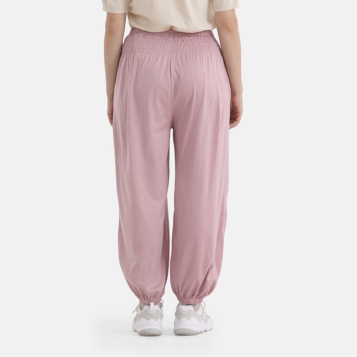 La Marey Pink knit Wear Smocked Waist Pants with Elastic Ankles image number 2