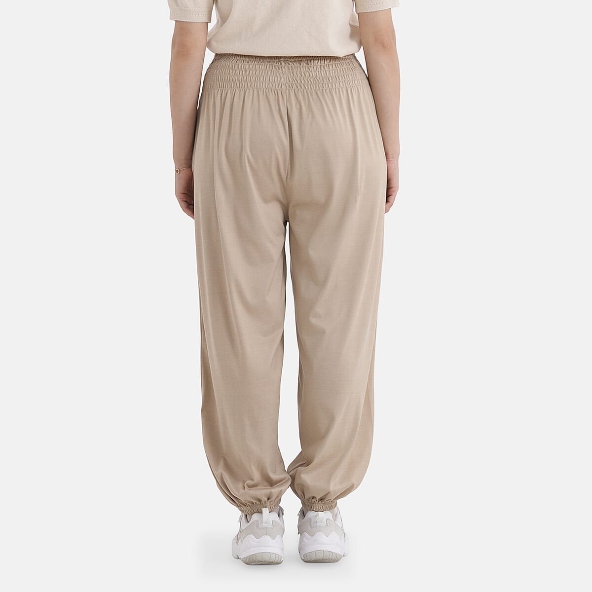 La Marey Brown knit Wear Smocked Waist Pants with Elastic Ankles image number 2