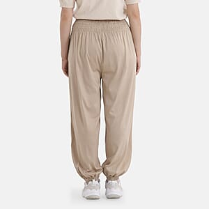 La Marey Brown knit Wear Smocked Waist Pants with Elastic Ankles