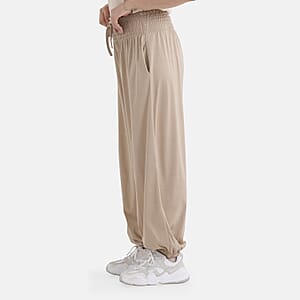 La Marey Brown knit Wear Smocked Waist Pants with Elastic Ankles