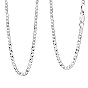 Italian Rhodium Over Sterling Silver Flat Curb Chain Necklace 18 Inches&nbsp;5.20 Grams