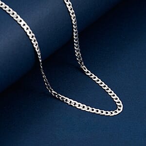 Italian Rhodium Over Sterling Silver Flat Curb Chain Necklace 18 Inches&nbsp;5.20 Grams
