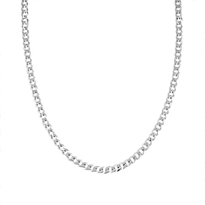 Italian Rhodium Over Sterling Silver Flat Curb Chain Necklace 18 Inches&nbsp;5.20 Grams