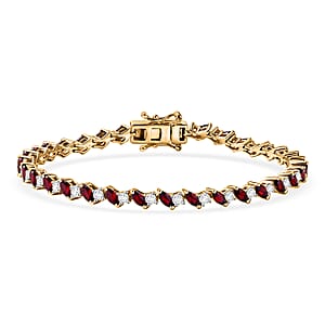 D'Joy Premium Anthill Garnet and Moissanite 4.40 ctw Heartbeat Marquise Bracelet in 18K Vermeil Yellow Gold Over Sterling Silve (6.50 In)