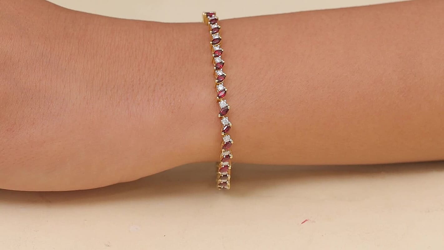 D'Joy Premium Anthill Garnet, Moissanite Bracelet in 18K Vermeil YG Over Sterling Silver (6.50 In) 4.40 ctw