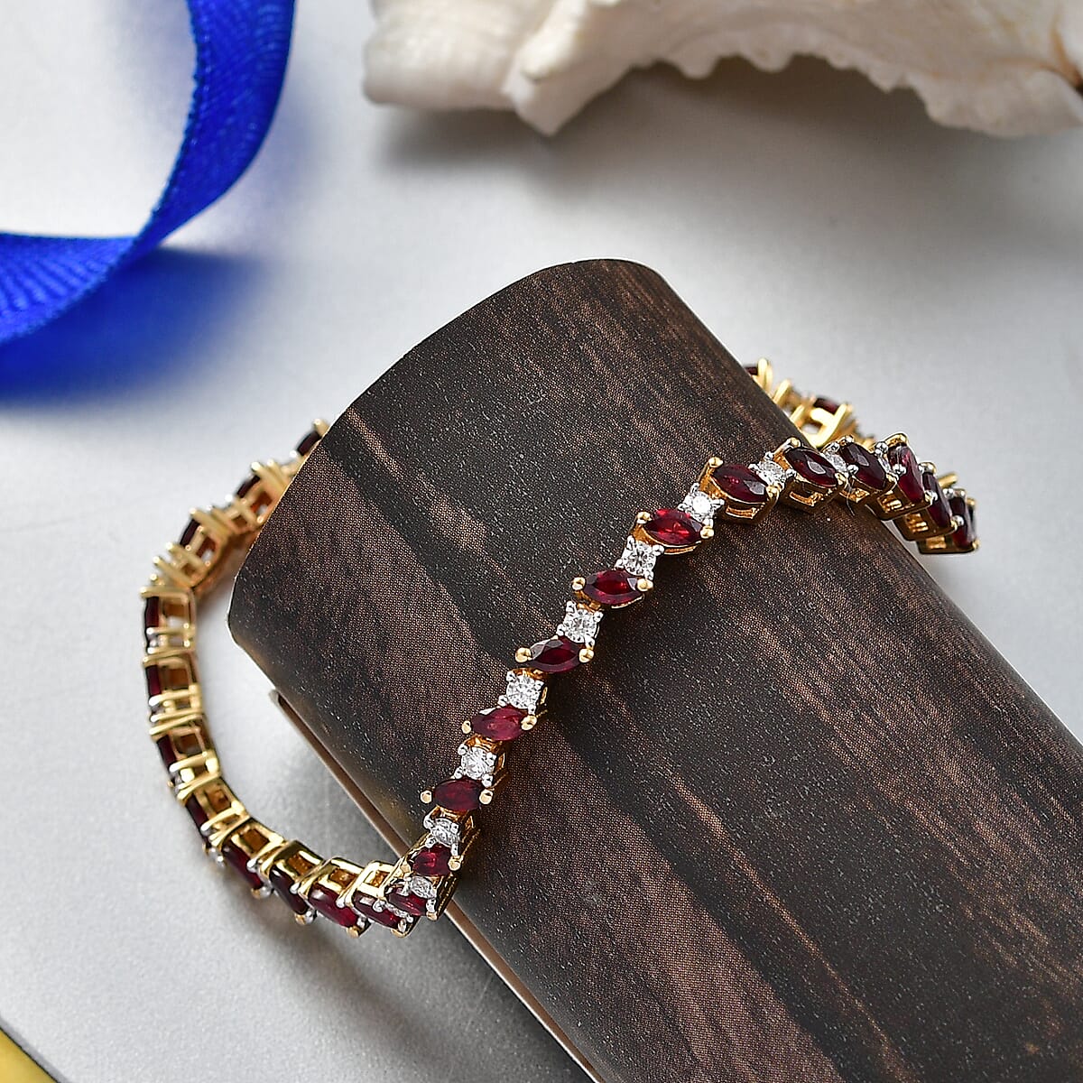 D'Joy Premium Anthill Garnet and Moissanite 4.40 ctw Heartbeat Marquise Bracelet in 18K Vermeil Yellow Gold Over Sterling Silve (6.50 In) image number 1
