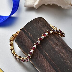 D'Joy Premium Anthill Garnet and Moissanite 4.40 ctw Heartbeat Marquise Bracelet in 18K Vermeil Yellow Gold Over Sterling Silve (6.50 In)