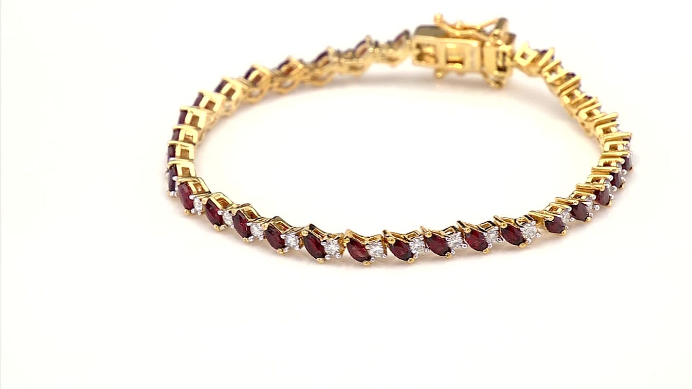 D'Joy Premium Anthill Garnet, Moissanite Bracelet in 18K Vermeil YG Over Sterling Silver (6.50 In) 4.40 ctw
