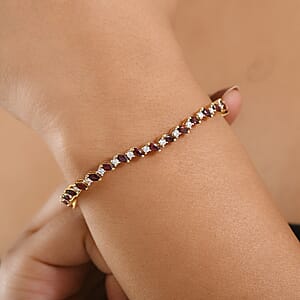 D'Joy Premium Anthill Garnet and Moissanite 4.40 ctw Heartbeat Marquise Bracelet in 18K Vermeil Yellow Gold Over Sterling Silve (6.50 In)
