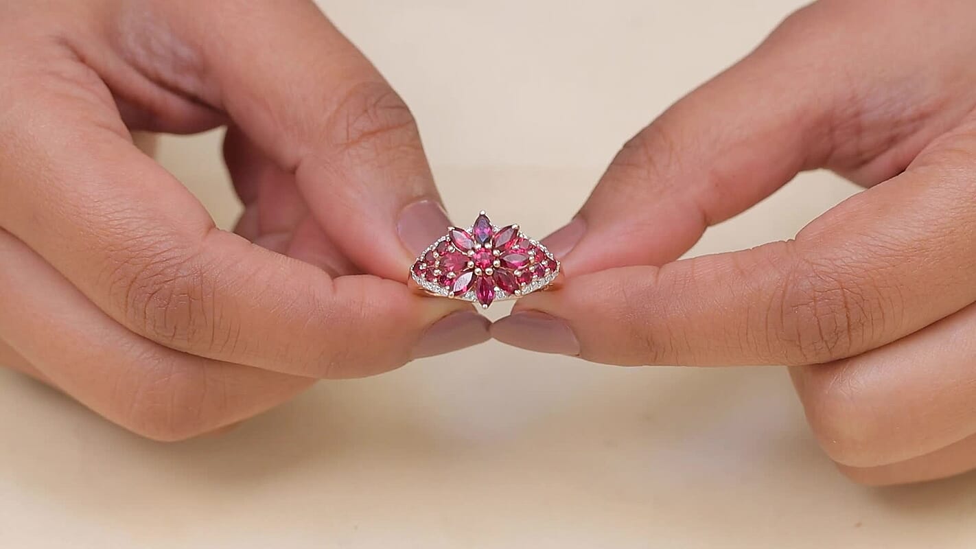 D'Joy Premium Anthill Garnet, Moissanite Ring in 18K Vermeil RG Over Sterling Silver (Size 10.0) 2.30 ctw