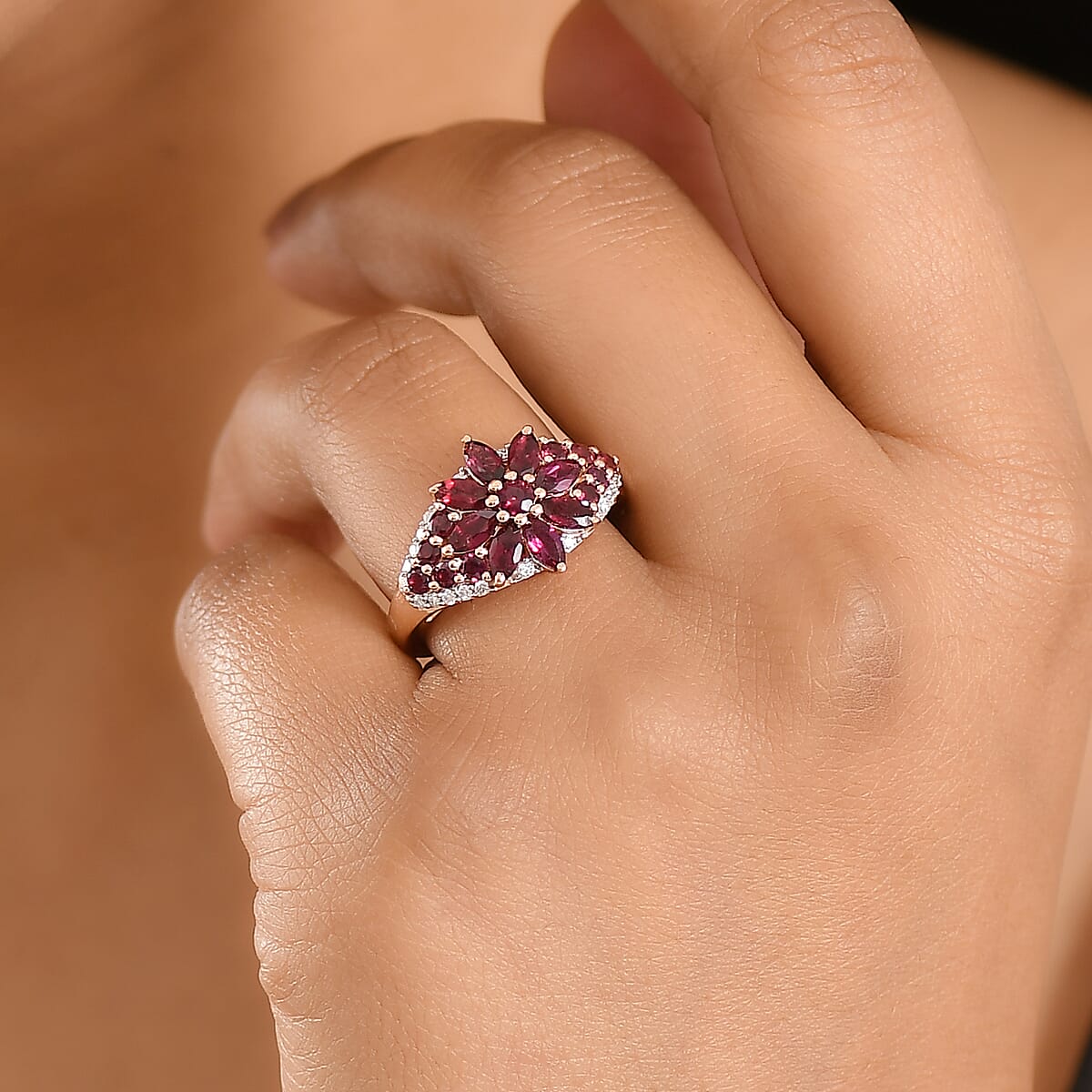 D'Joy Premium Anthill Garnet and Moissanite 2.30 ctw Floral Embrace Ring in 18K Vermeil Rose Gold Over Sterling Silver (Size 10.0) (Del. in 5-7 Days)  image number 1