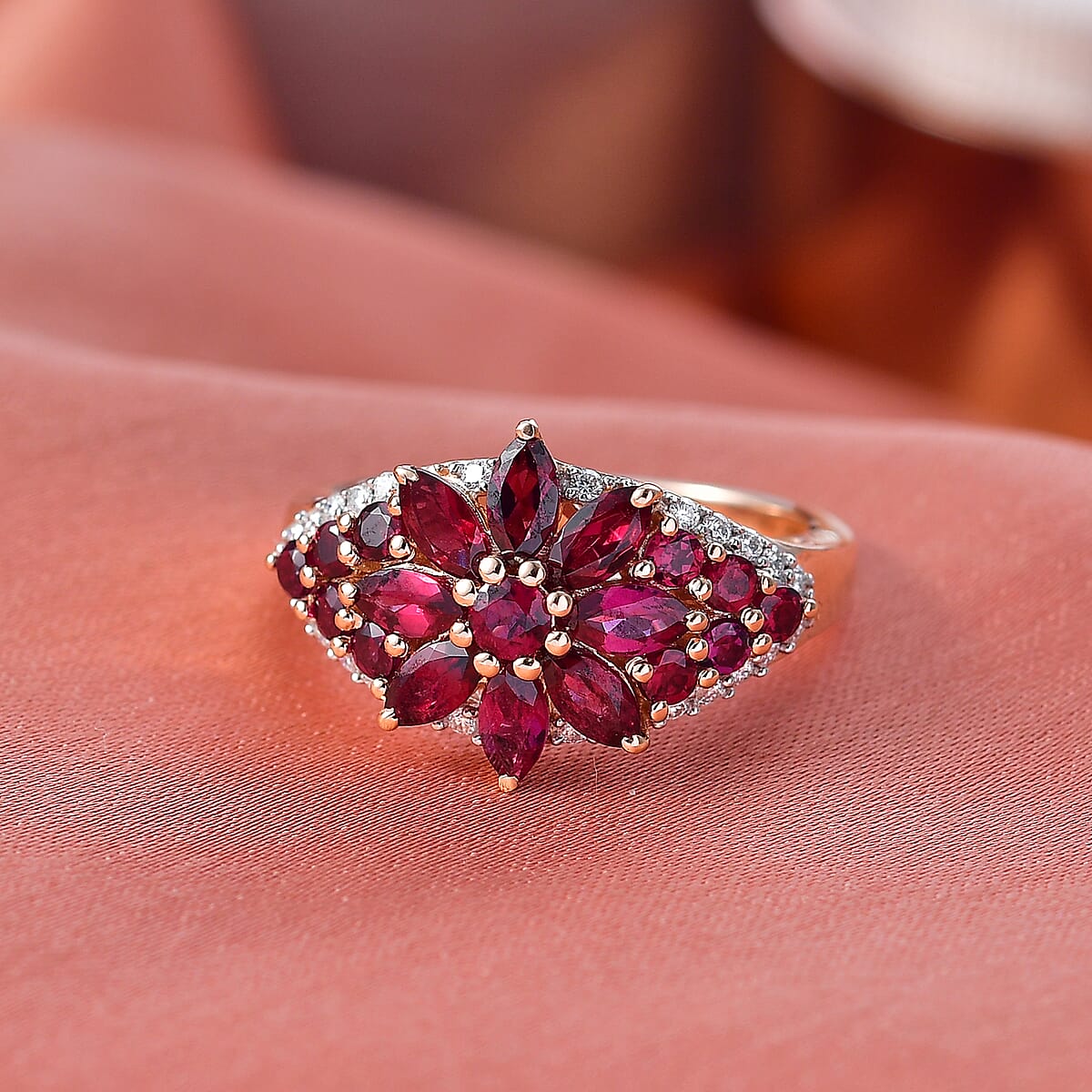 D'Joy Premium Anthill Garnet and Moissanite 2.30 ctw Floral Embrace Ring in 18K Vermeil Rose Gold Over Sterling Silver (Size 10.0) (Del. in 5-7 Days)  image number 2