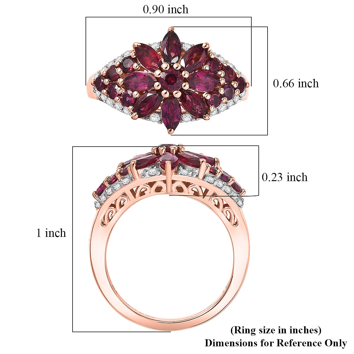 D'Joy Premium Anthill Garnet and Moissanite 2.30 ctw Floral Embrace Ring in 18K Vermeil Rose Gold Over Sterling Silver (Size 10.0) (Del. in 5-7 Days)  image number 3