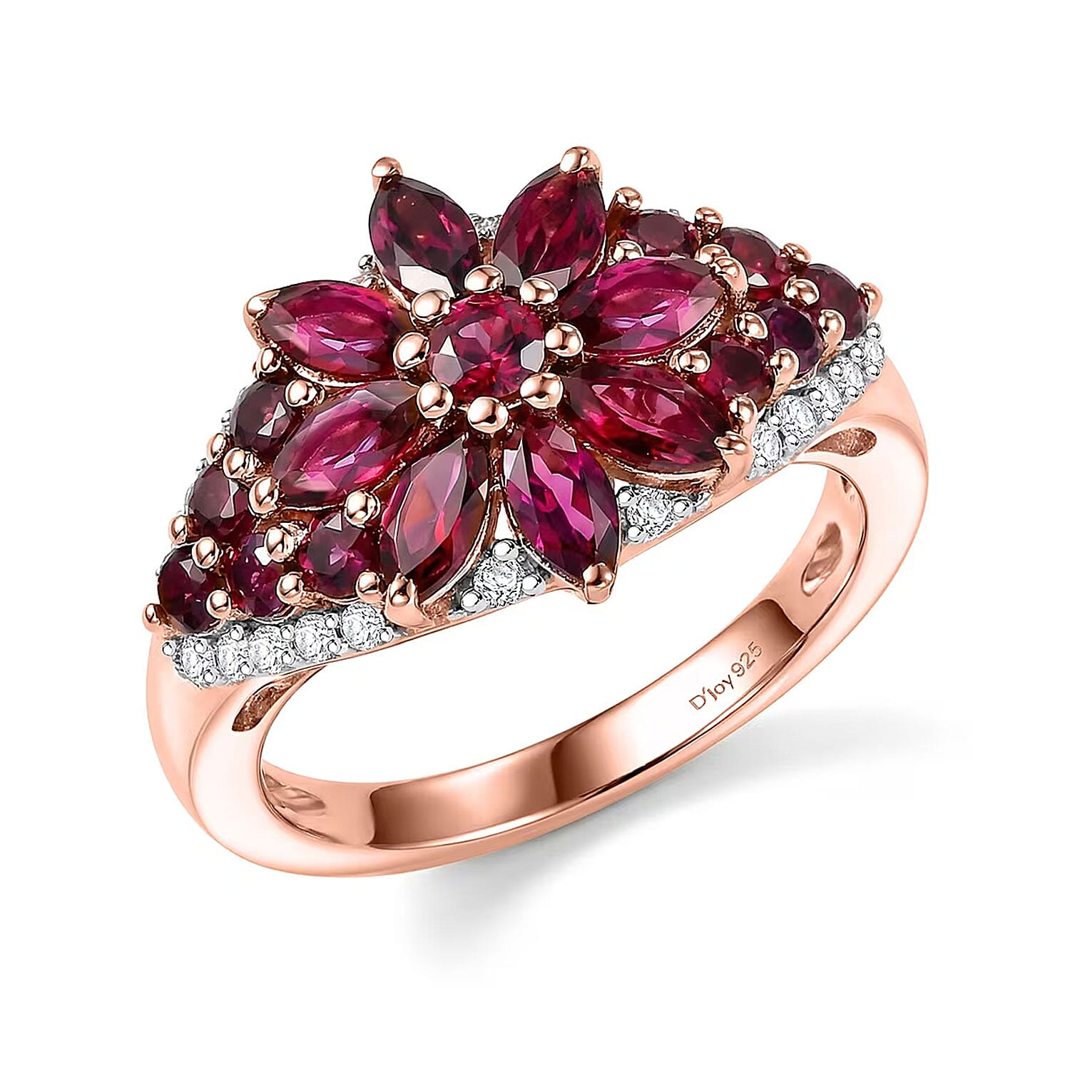 D'Joy Premium Anthill Garnet, Moissanite Ring in 18K Vermeil RG Over Sterling Silver (Size 10.0) 2.30 ctw