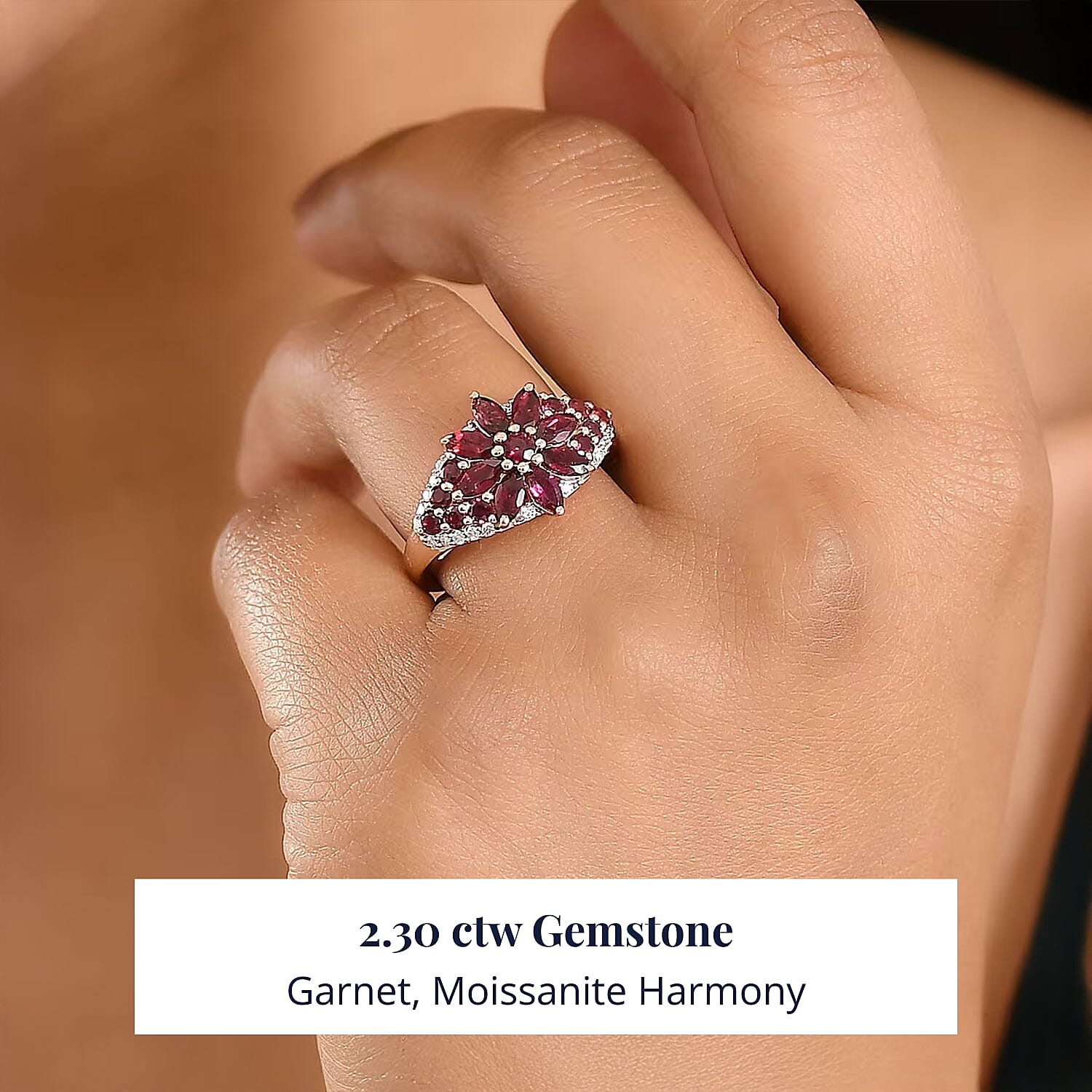 D'Joy Premium Anthill Garnet, Moissanite Ring in 18K Vermeil RG Over Sterling Silver (Size 10.0) 2.30 ctw