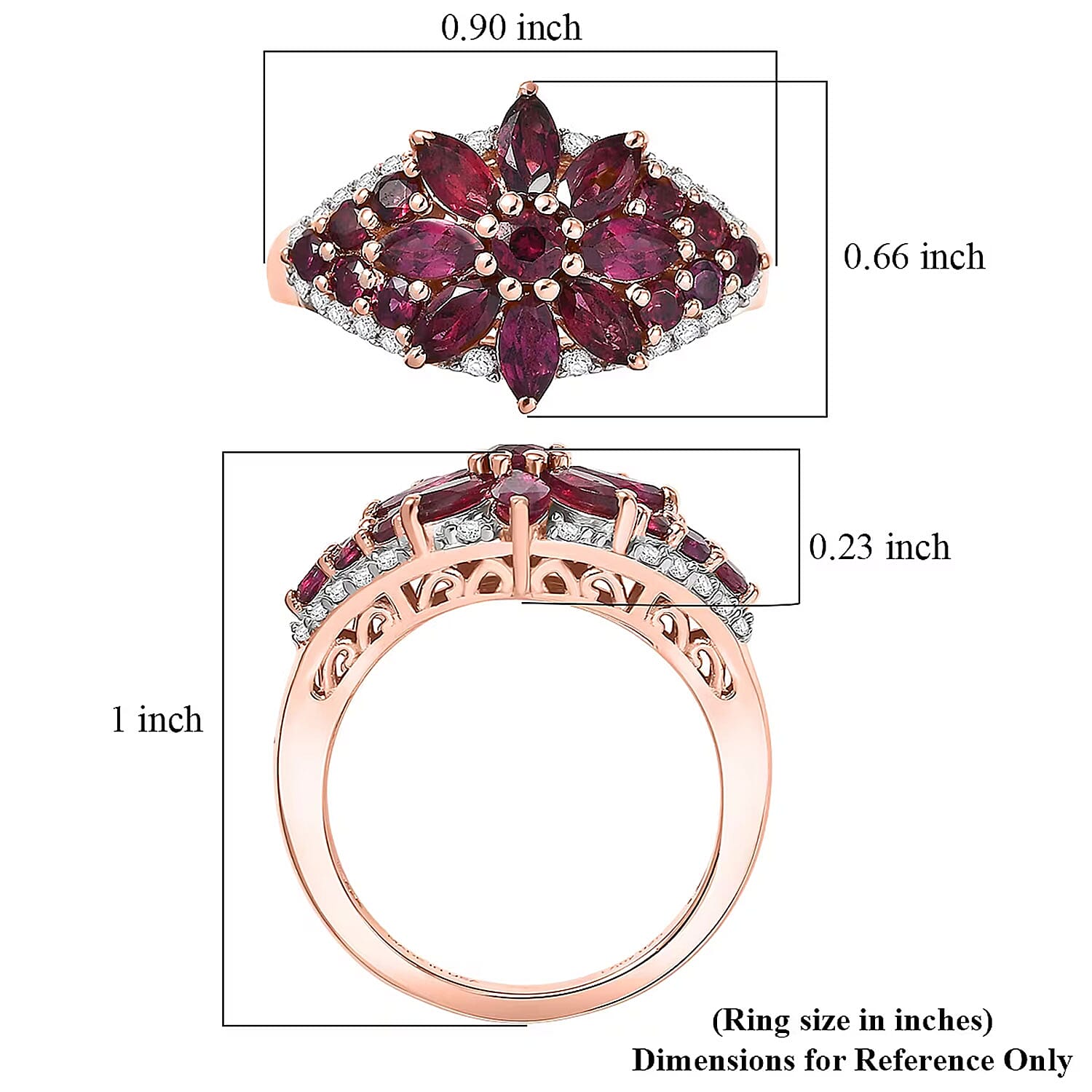 D'Joy Premium Anthill Garnet and Moissanite 2.30 ctw Floral Embrace Ring in 18K Vermeil Rose Gold Over Sterling Silver (Size 7.0)