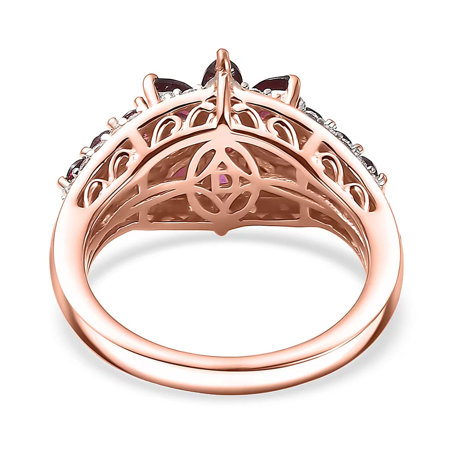 D'Joy Premium Anthill Garnet and Moissanite 2.30 ctw Floral Embrace Ring in 18K Vermeil Rose Gold Over Sterling Silver (Size 7.0)