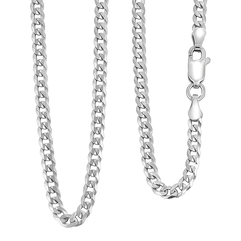 Italian Black Rhodium Over Sterling Silver Flat Curb Chain Necklace 18 Inches 5.30 Grams