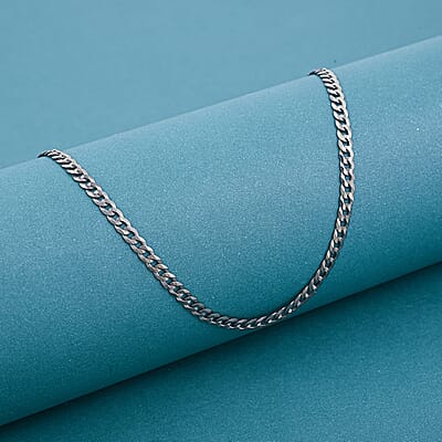 Italian Black Rhodium Over Sterling Silver Flat Curb Chain Necklace 18 Inches 5.30 Grams