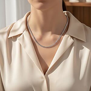 Italian Black Rhodium Over Sterling Silver Flat Curb Chain Necklace 18 Inches&nbsp;5.30 Grams