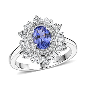 D'Joy Tanzanite and Moissanite 1.60 ctw Azure Starburst Ring in Rhodium Over Sterling Silver (Size 5.0)