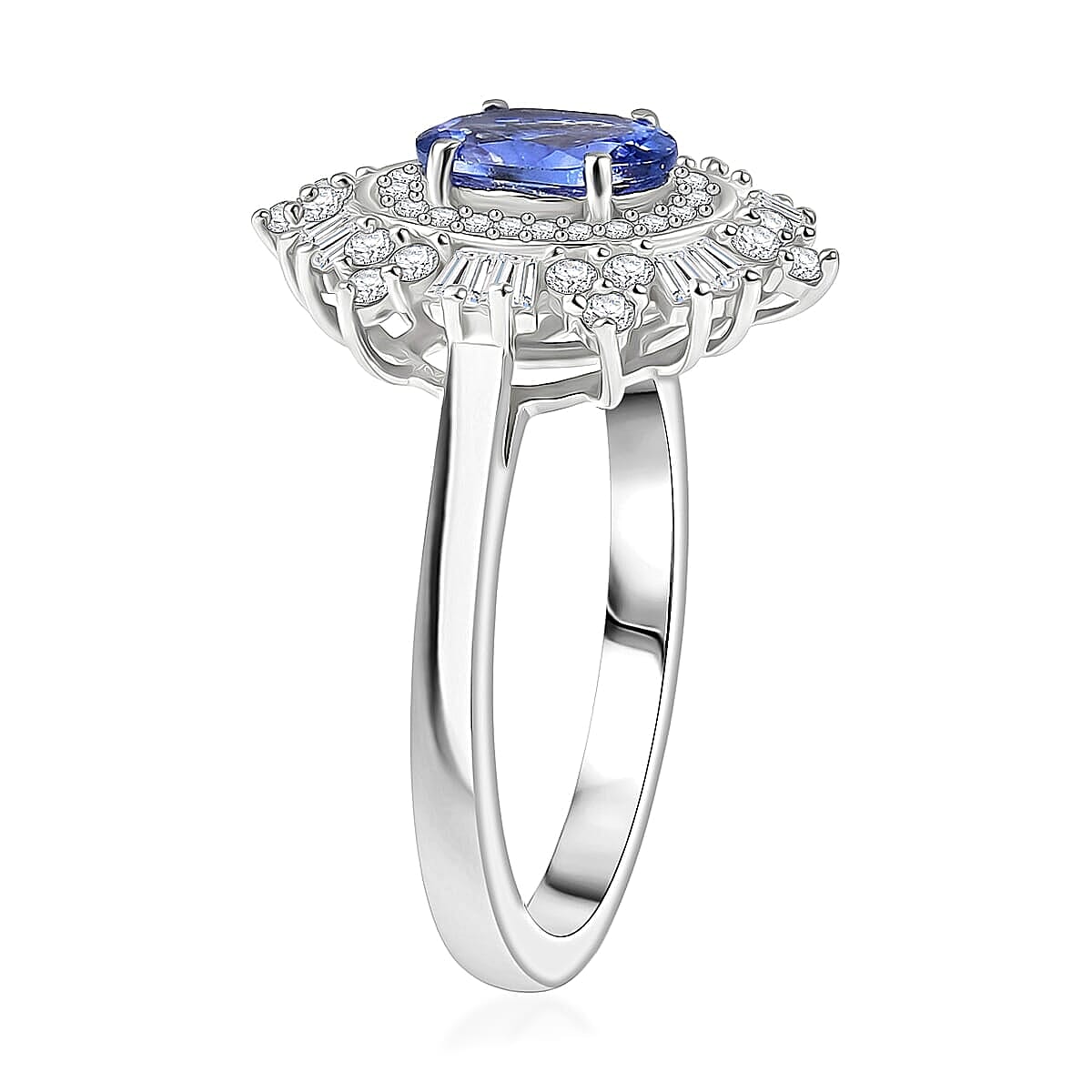 D'Joy Tanzanite and Moissanite 1.60 ctw Azure Starburst Ring in Rhodium Over Sterling Silver (Size 5.0) image number 3