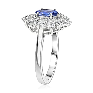 D'Joy Tanzanite and Moissanite 1.60 ctw Azure Starburst Ring in Rhodium Over Sterling Silver (Size 5.0)