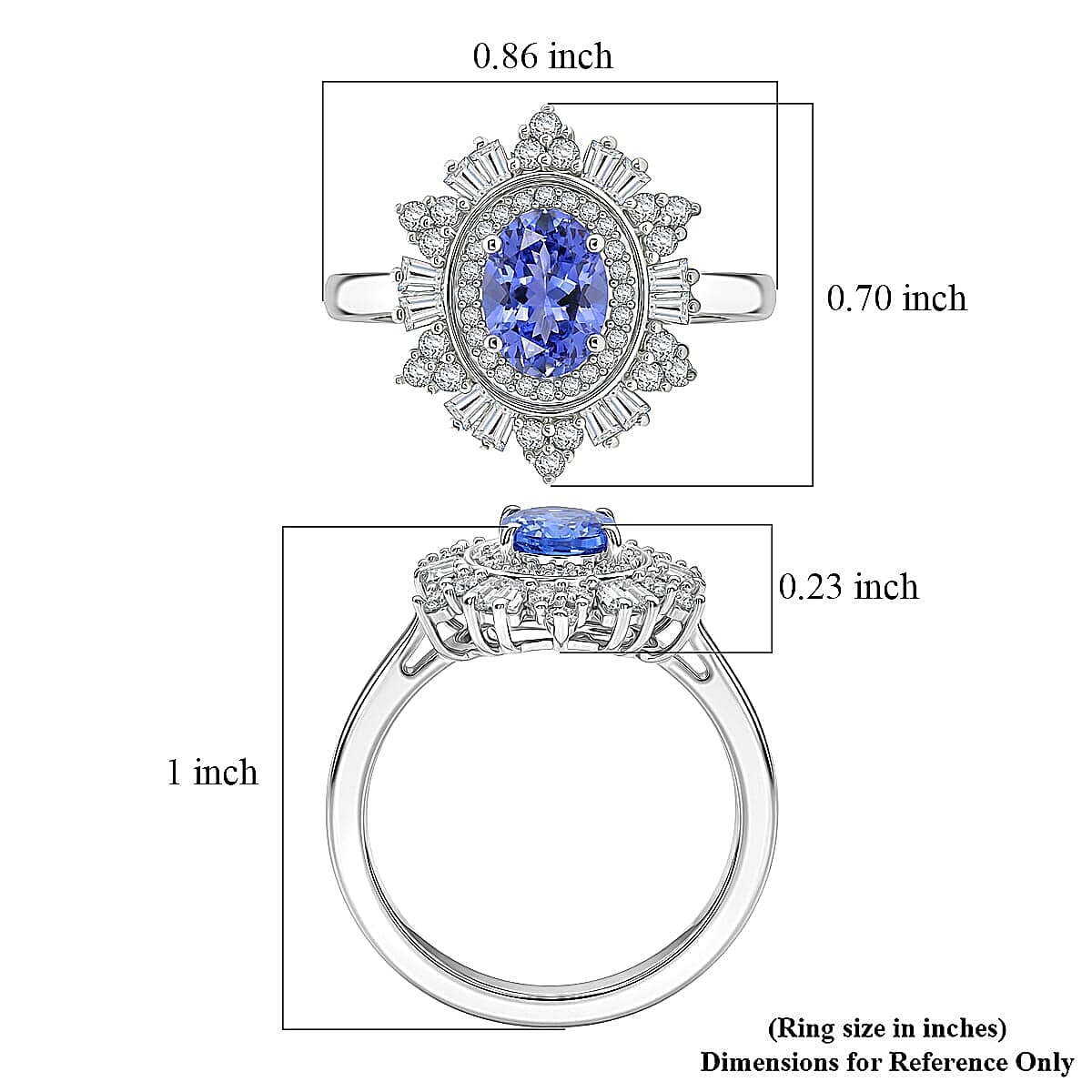 D'Joy Tanzanite and Moissanite 1.60 ctw Azure Starburst Ring in Rhodium Over Sterling Silver (Size 5.0) image number 5