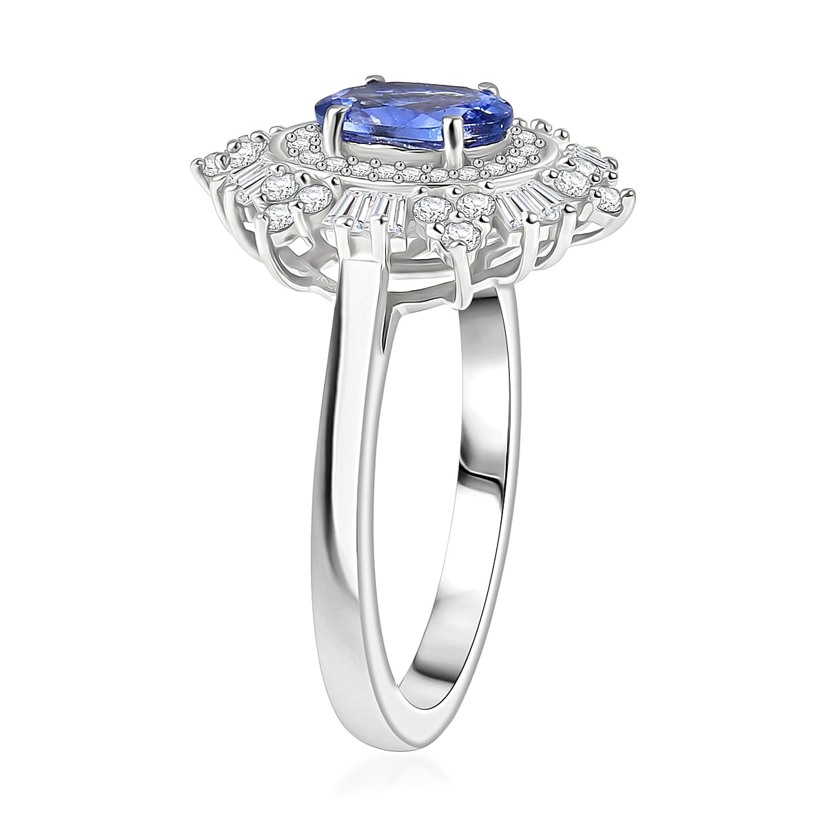 D'Joy Tanzanite and Moissanite 1.60 ctw Azure Starburst Ring in Rhodium Over Sterling Silver (Size 6.0) image number 3