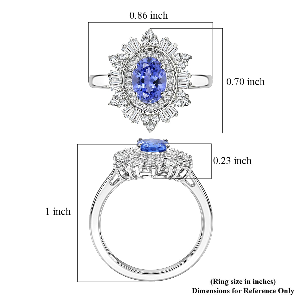 D'Joy Tanzanite and Moissanite 1.60 ctw Azure Starburst Ring in Rhodium Over Sterling Silver (Size 8.0) image number 5