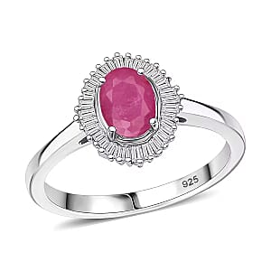 D'Joy Mozambique Ruby and Diamond 1.30 ctw Ring in Rhodium Over Sterling Silver (Size 10.0)