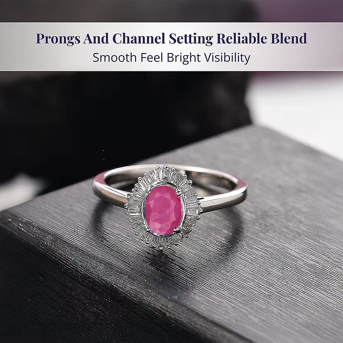 D'Joy Mozambique Ruby and Diamond Ring in Rhodium Over Sterling Silver (Size 10.0) 1.30 ctw image number 3