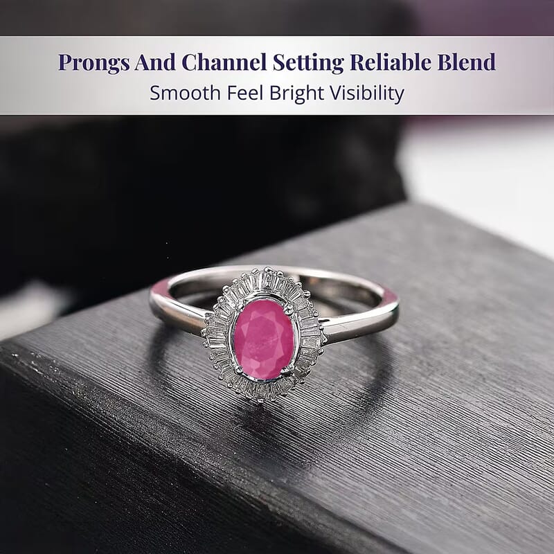 D'Joy Mozambique Ruby and Diamond 1.30 ctw Ring in Rhodium Over Sterling Silver (Size 10.0)