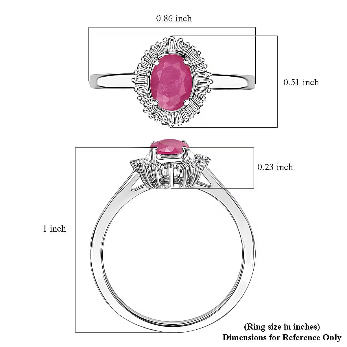 D'Joy Mozambique Ruby and Diamond 1.30 ctw Ring in Rhodium Over Sterling Silver (Size 10.0) (Del. In 10-12 Days)