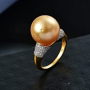 South Sea Golden Cultured Pearl and Luxuriant Lab Grown Diamond G-H SI 0.30 ctw Ring in 18K Vermeil Yellow Gold Over Sterling Silver (Size 6.0)