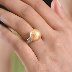 South Sea Golden Cultured Pearl and Luxuriant Lab Grown Diamond G-H SI 0.30 ctw Ring in 18K Vermeil Yellow Gold Over Sterling Silver (Size 6.0)